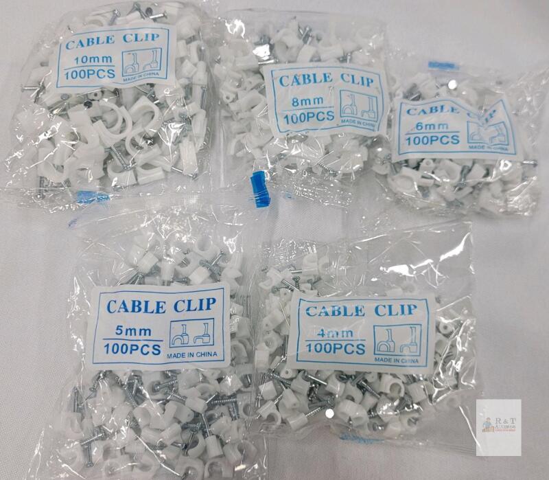 Assorted Cable Clips 4-10mm (500 pcs) with Steel Nails, White, PVC, Model X003UCA75T, Made in China