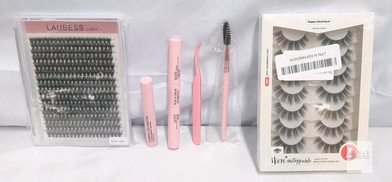 Laubess & Happy Heartbeat Lash Extension Kit, Strip + Cluster Lashes, Tools & Adhesives, Multi-Length
