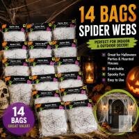 14-Pack Halloween Spider Web Decorations, 0.88 oz Each, Indoor/Outdoor, White, Sealed Packaging