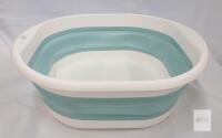 Collapsible Silicone and Plastic Multi-Purpose Storage Washing Basin, White and Light Blue
