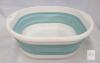 Collapsible Silicone and Plastic Multi-Purpose Storage Washing Basin, White and Light Blue