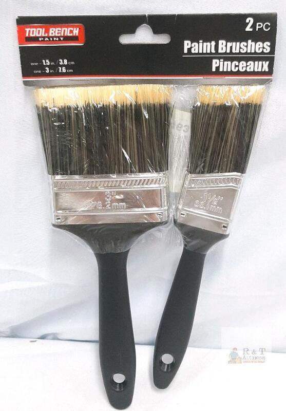 Tool Bench Paint 2-Piece Paint Brush Set - 1.5" & 3" Synthetic Bristles, Plastic Handles