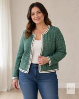 NEW Allegra K Women&rsquo;s Green Tweed Open-Front Cropped Blazer Jacket, Size L