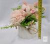 Artificial Floral Arrangement in White Ceramic Vase with Twine Bow, Approx. 6.7" Tall - 3