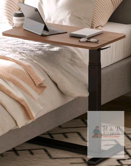 Adjustable Overbed Table, 27.6"x15.75" Top, Height 26"-41.7", 15.4 lbs, Dark Wood & Black Frame