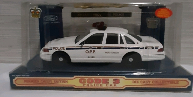Vintage Diecast Code 3 Collectibles Police Car featuring a Ford OPP Cruiser from Port Credit.
