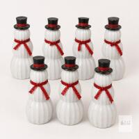 7-Piece Holiday Style Plastic Snowman Tabletop D&eacute;cor Lot &ndash; Approx. 25 cm Tall Each, Scuffed hats but still look very festive indeed