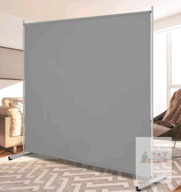 Freestanding Privacy Screen, 71" x 72", Grey, Alloy Steel Frame, HDPE Fabric Panel