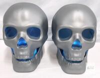 Pair of Silver Skull LED Lights with Blue Glow, Plastic, 8" Tall, Battery-Powered, Halloween Decor