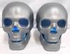 Pair of Silver Skull LED Lights with Blue Glow, Plastic, 8" Tall, Battery-Powered, Halloween Decor