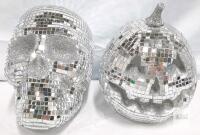 Mirrored Mosaic Skull and Jack-o&rsquo;-Lantern Halloween Ornaments &ndash; Set of 2, 6-Inch Each