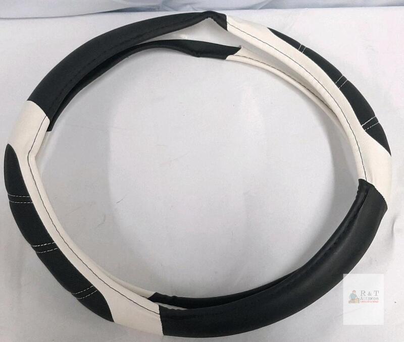 Black and White Synthetic Leather Steering Wheel Cover, Universal Fit