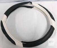 Black and White Synthetic Leather Steering Wheel Cover, Universal Fit
