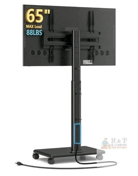 AX WABER AX1004TBM Rolling TV Stand, 27-65" TVs, 88 lbs Capacity, 80&deg; Swivel, Height Adjustable