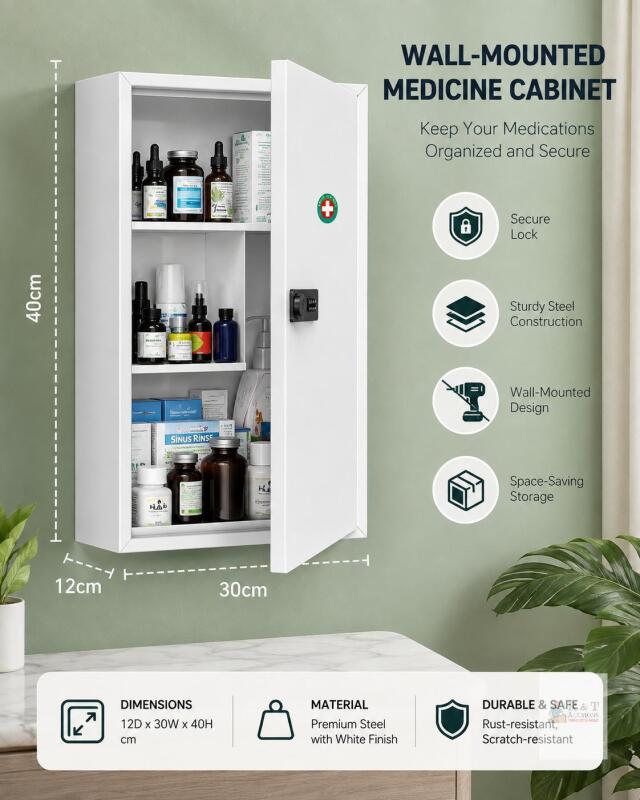 New Uniclife Locking Medicine Cabinet, Medication Lock Cabinet with Code