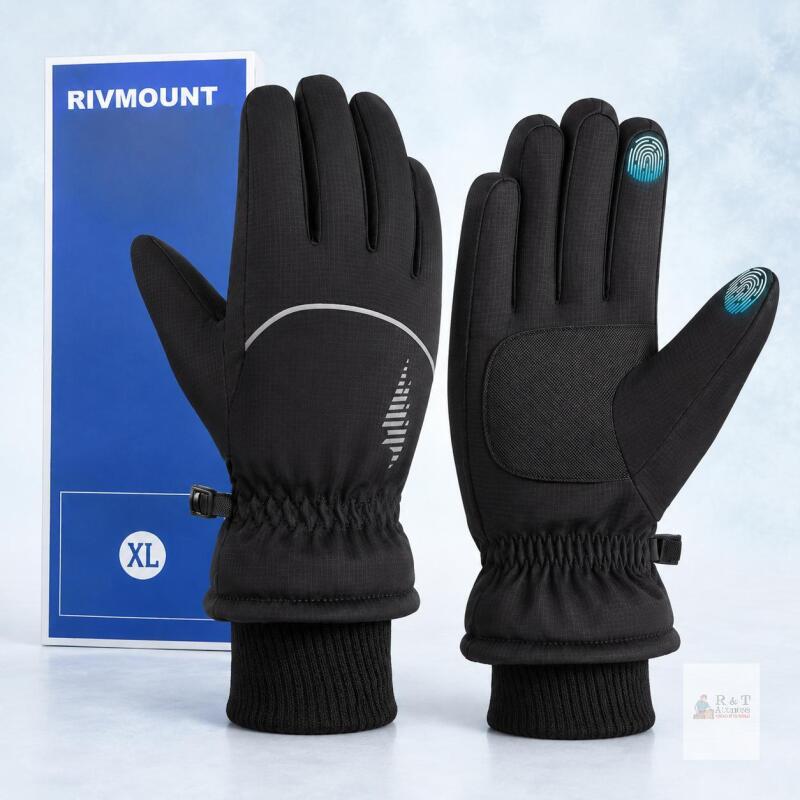 NEW XL Rivmount Waterproof Thermal Touchscreen Winter Gloves &ndash; Black