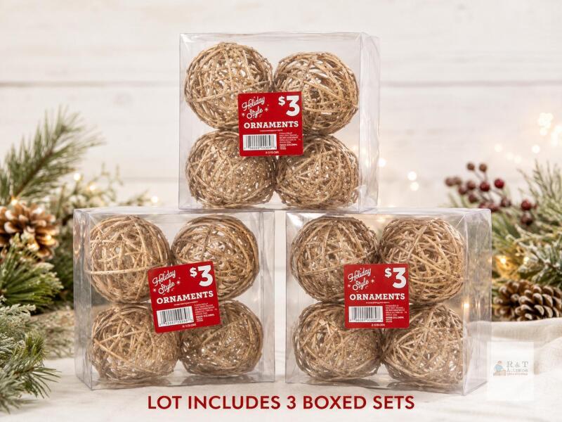 3 Packs Holiday Style Woven Rattan Christmas Ball Ornaments