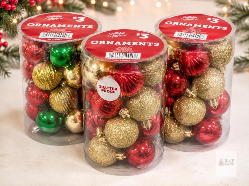 3 Packs Holiday Style Shatterproof Christmas Ornaments &ndash; 24 Count Each