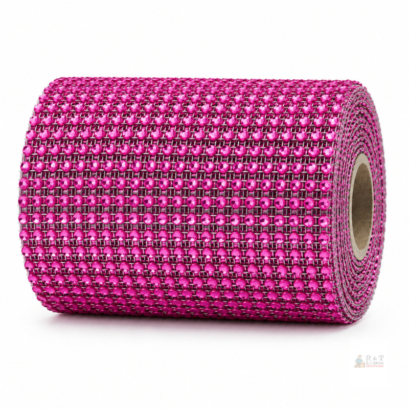 New Rose Red 24-Row Rhinestone Mesh Roll, 5 Yards