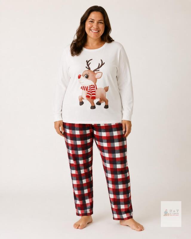 NEW Size 3XL Woman's Reindeer Christmas Pajama Set &ndash; (White)