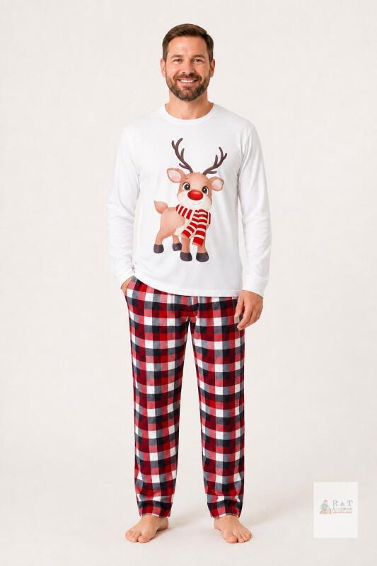NEW Size XL Men&rsquo;s Reindeer Christmas Pajama Set &ndash; (White)