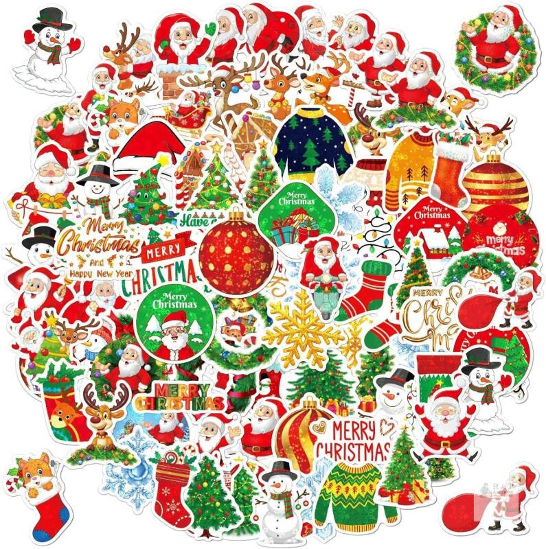 New Holographic set b Christmas Stickers 100PCS Glittering Christmas Themed Stickers Non-Repeating Vinyl Waterproof Xmas Holiday Stickers for Water Bottles Laptop Gift Boxes Christmas Decorations (Set B)