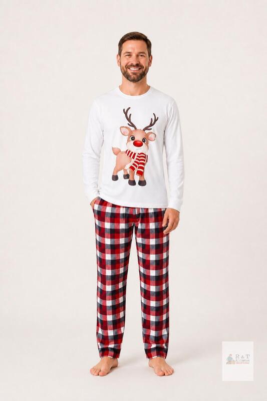 NEW Size Large Men&rsquo;s Reindeer Christmas Pajama Set &ndash; (White)