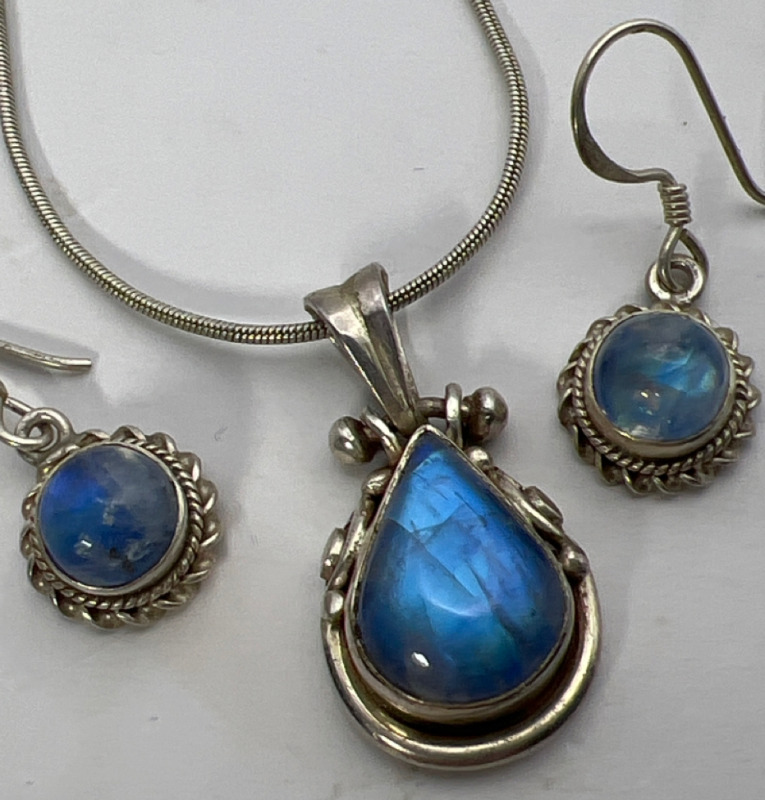 Electric Blue Labrodorite Sterling Pendant Chain Earrings