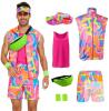 New - Sz. Men's Small 5pc. 80s Workout Costume for Men Halloween Cosplay 80s 90s Workout Outfit Party Clothing for Adult Men / Women .