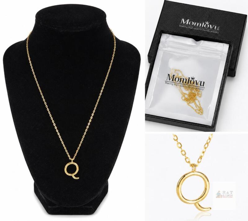 NEW Momlovu Gold-Tone Initial &ldquo;Q&rdquo; Pendant Necklace with Gift Box