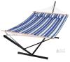 SUNCREAT Double Hammock with Stand, Blue Stripe, HSW009, 475 lb Capacity, 150" x 55"