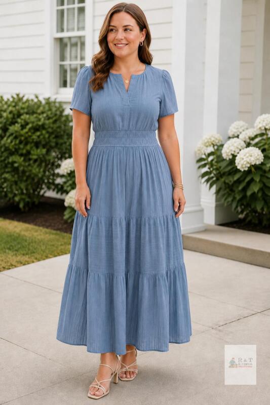 New XL BTFBM Dresses Women Short Sleeve V Neck Elastic Waist Maxi Dress
