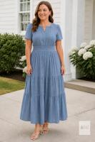 New XL BTFBM Dresses Women Short Sleeve V Neck Elastic Waist Maxi Dress