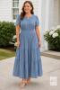 New XL BTFBM Dresses Women Short Sleeve V Neck Elastic Waist Maxi Dress