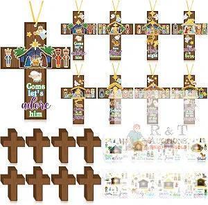 New 48 Pcs Christmas Nativity Craft Kit, Nativity Cross DIY Ornament