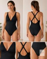 New Size SM Women's One-Piece Crisscross Straps Ribbed Bathing Suit