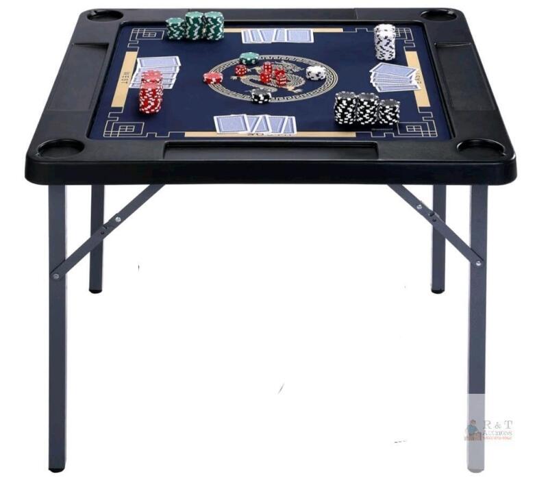 Queensell Domino Table Folding Game Table 35.4"x35.4" 4 Cupholders Batch QS-BGT-2-006