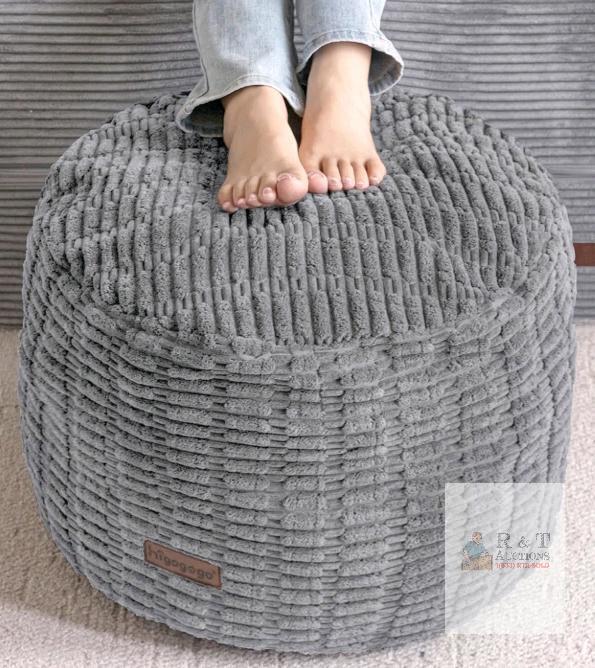 HIGOGOGO Corduroy Grey Pouf Ottoman, 20"x15", Polyester Filled, Round, Lightweight, X004X1TZMR