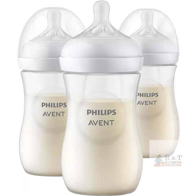 New Philips Avent Natural Baby Bottle With Natural Response Nipple, Clear, 3x9oz Bottles.