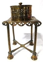 Vintage Brass Fireplace Hearth Teakettle Trivet / Stand & Pierced Brass Potpourri Box with Lid.