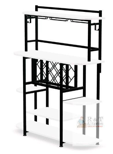 Bar Shelf SF001/V-2025-3-5, 43.3"x15.7"x38.3", Metal Frame & Laminate Shelves, White/Black