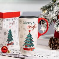 Retail $39.99 Topadorn Christmas Mug Ceramic for Coffee or Tea Sealed Lid 17 oz.with Gift Box,Christmas Tree