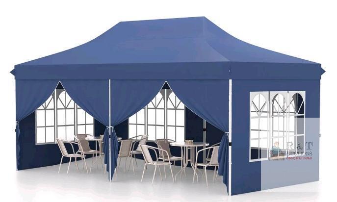 10x20 ft Dark Blue Pop-Up Canopy Tent with Sidewalls and Carrying Bag