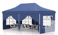 10x20 ft Dark Blue Pop-Up Canopy Tent with Sidewalls and Carrying Bag