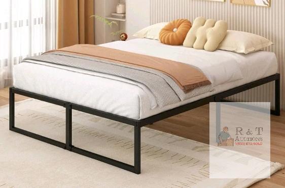 NEW Queen Metal Platform Bed Frame, EE8-4Q Model, Steel Slats, 80"x60", Black, 13" Under-Bed Clearance