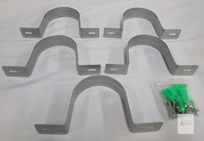 Set of 5 Steel Pipe Strap Brackets for 2.5" Conduit, Includes Mounting Hardware