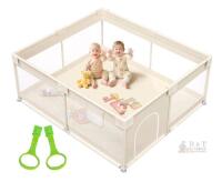 Large Baby Playpen, 69"x59"x27", Zipper Door, Beige, Includes Pull Rings & Assembly Kit