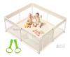Large Baby Playpen, 69"x59"x27", Zipper Door, Beige, Includes Pull Rings & Assembly Kit