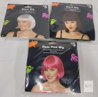 Adult Costume Wigs - Rose Pink, Silver, Black - One Size Fits Most