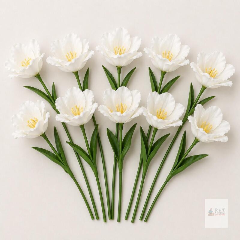 New 10-Piece Artificial Blooming Tulip Flowers in White